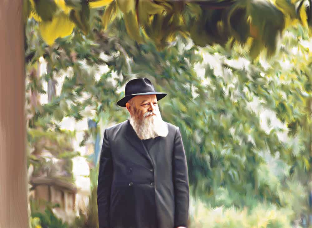 ציור של הרבי על רקע עצים